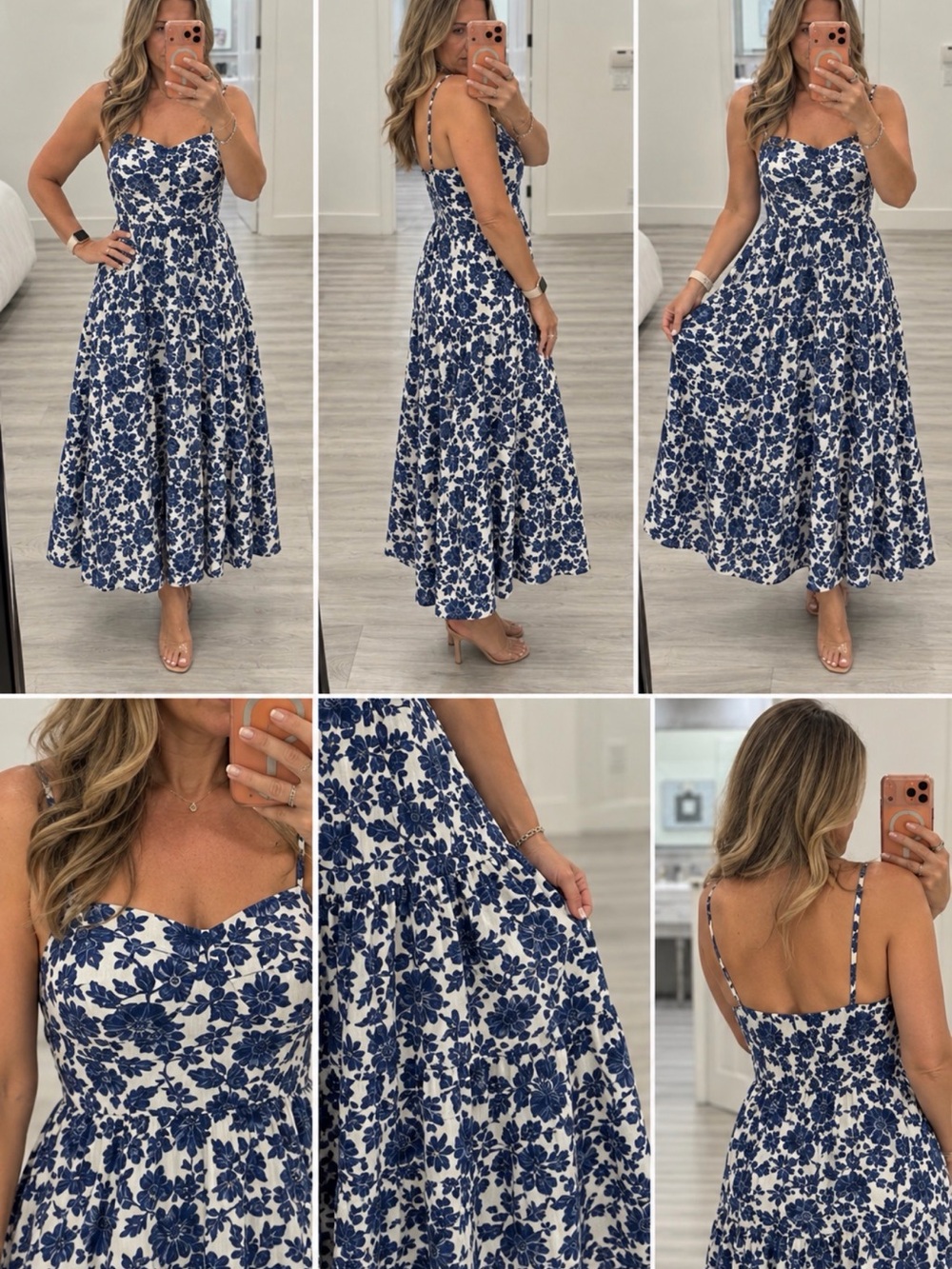 Blue Floral Spaghetti-Strap Midi Dress - Women's